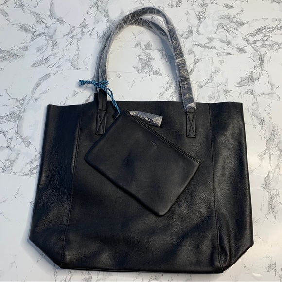 J. Crew Carryall Tote Black Leather Bag Purse - Picture 2 of 7